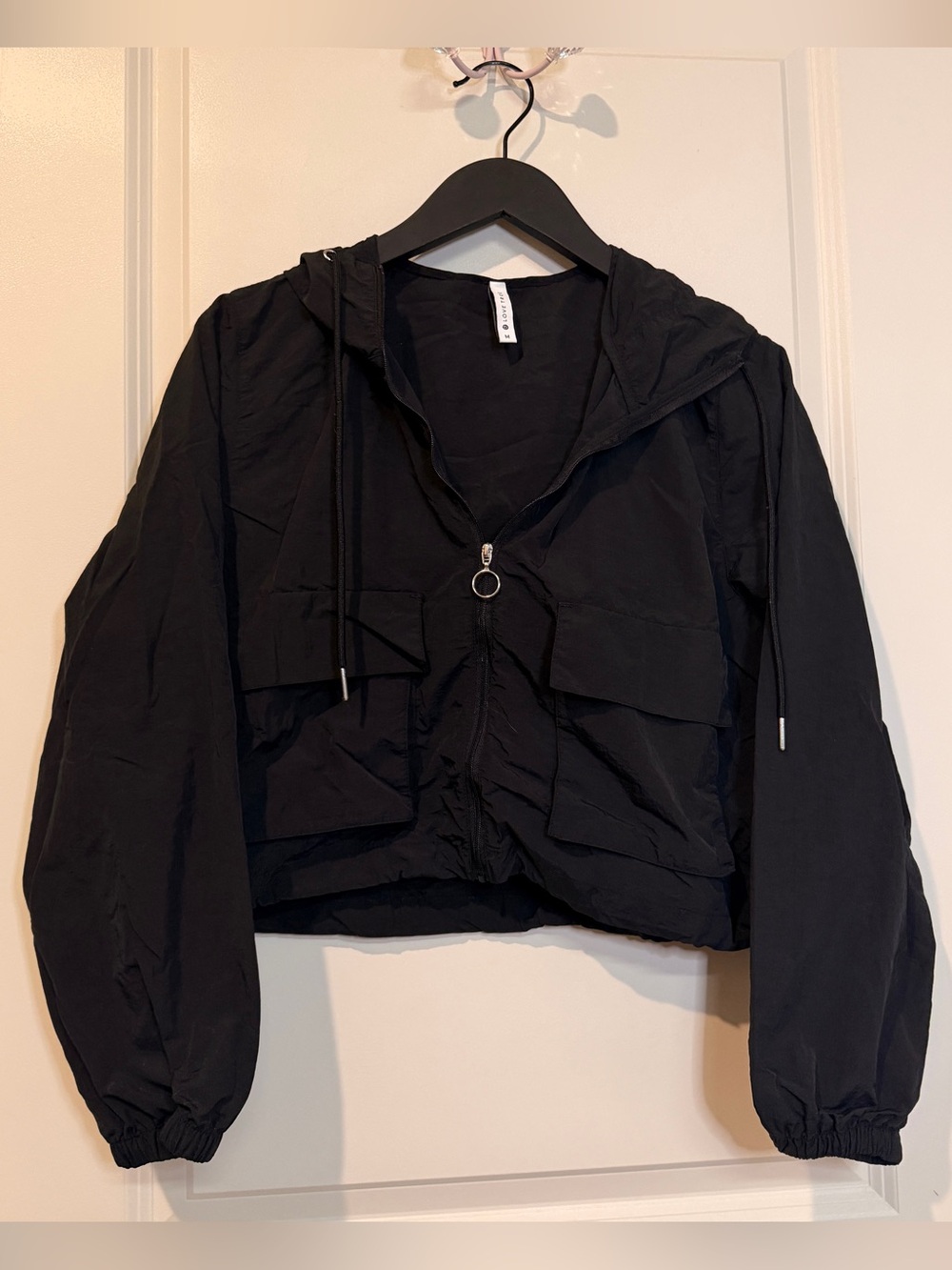 Love Tree Black Hooded Cropped Utility Jacket